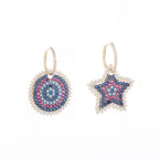 Star Disc Cubic Zirconia Asymmetric Hoop Earrings E7324
