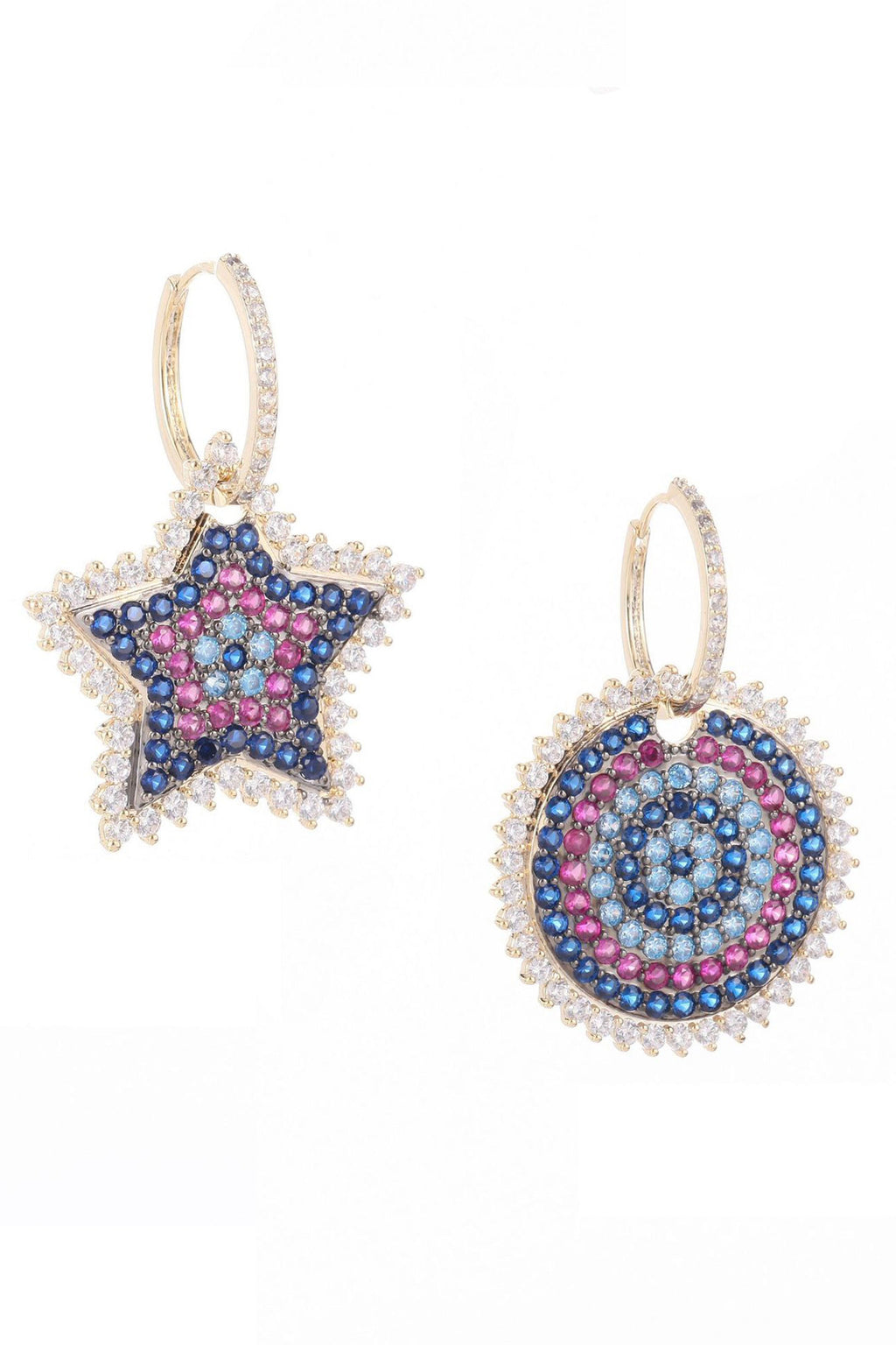 Star Disc Cubic Zirconia Asymmetric Hoop Earrings E7324