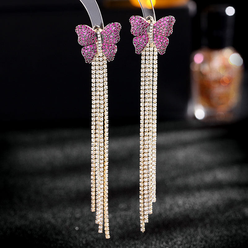Butterfly Cubic Zirconia Tassel Earrings E7326