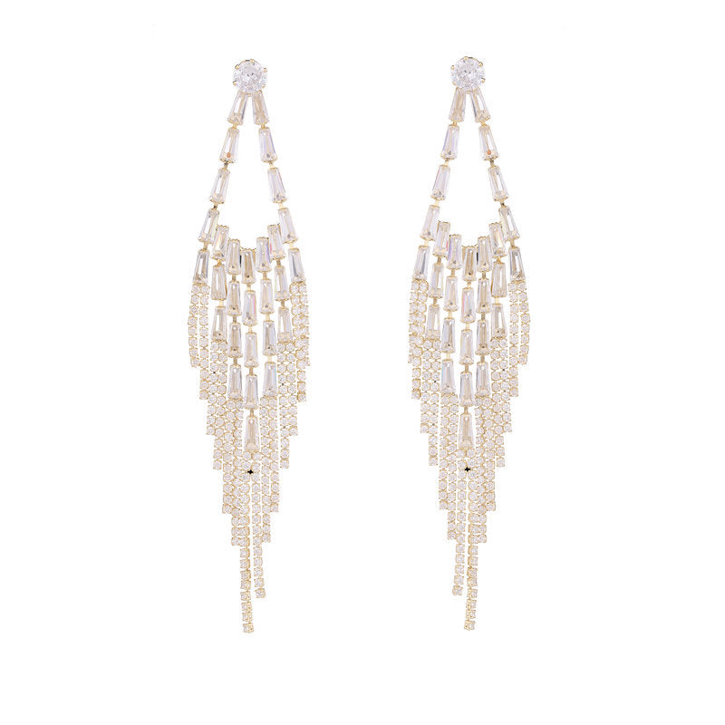 Rhombus Shaped Tassel Cubic Zirconia Earrings E7332