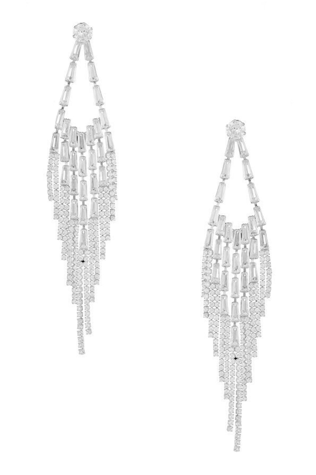 Rhombus Shaped Tassel Cubic Zirconia Earrings E7332