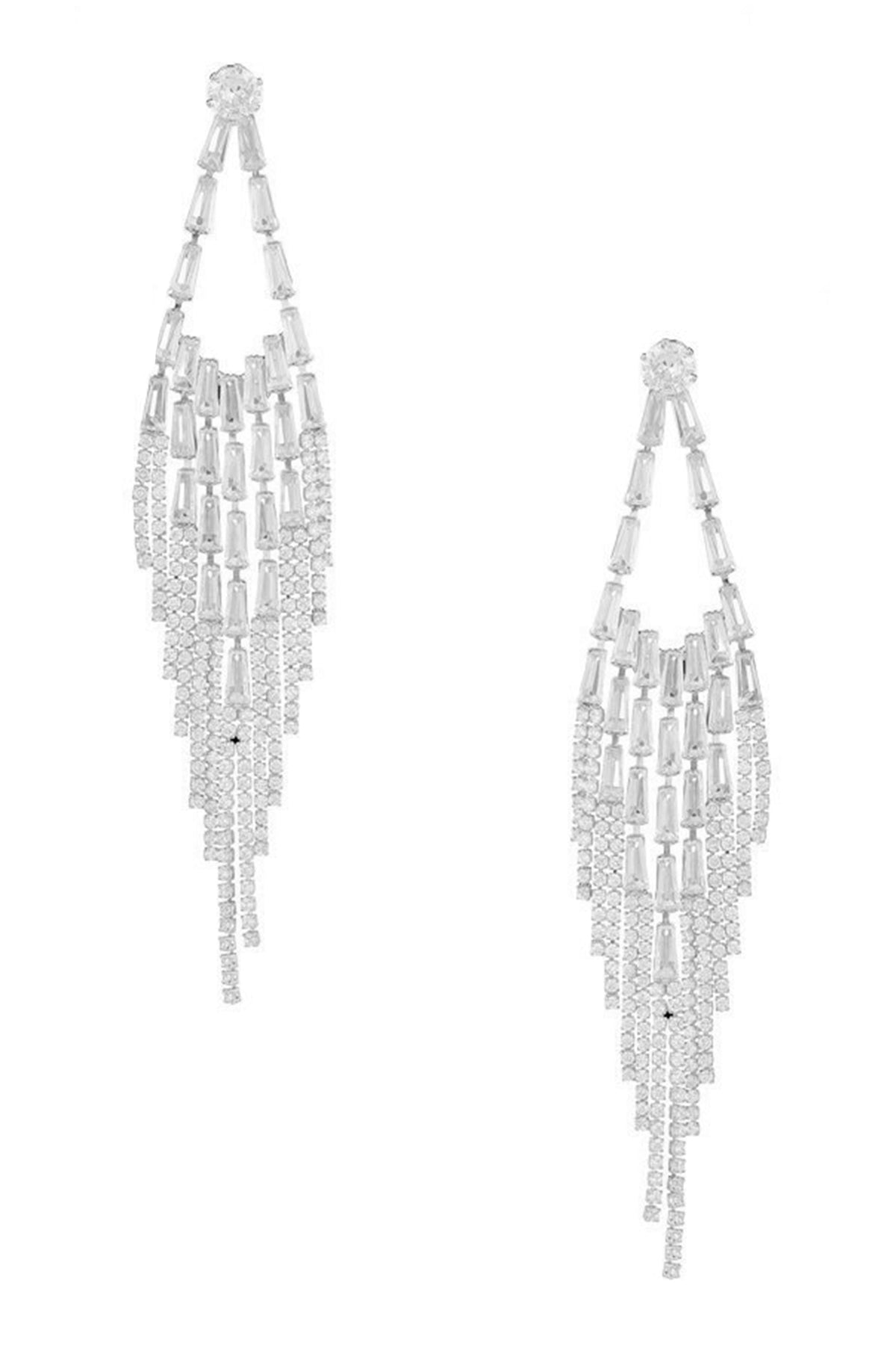 Rhombus Shaped Tassel Cubic Zirconia Earrings E7332