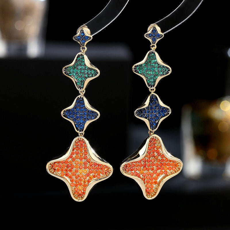 Three-layer Clover Cubic Zirconia Earrings E7339