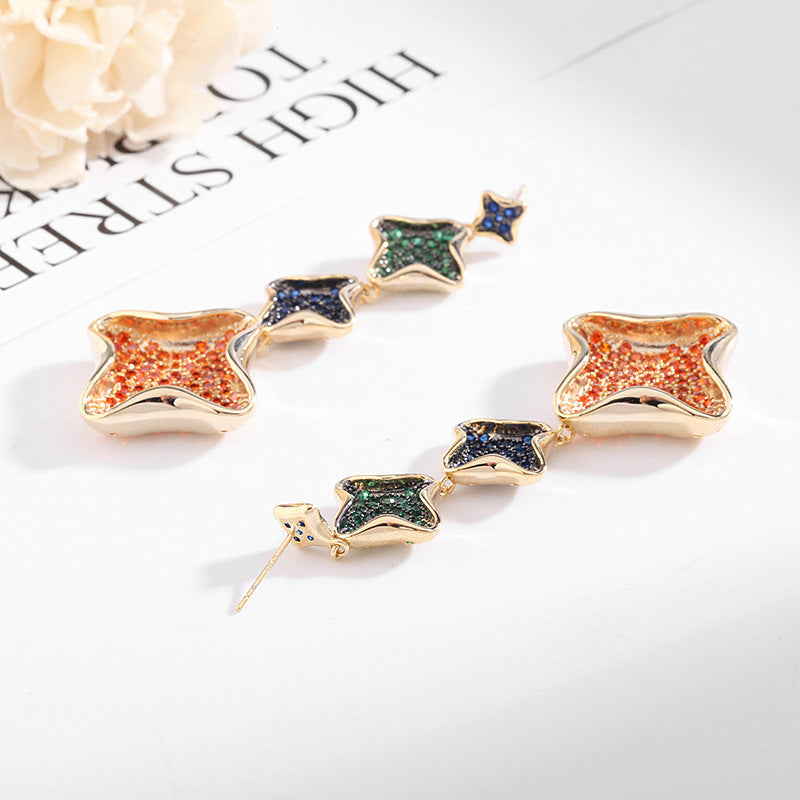 Three-layer Clover Cubic Zirconia Earrings E7339