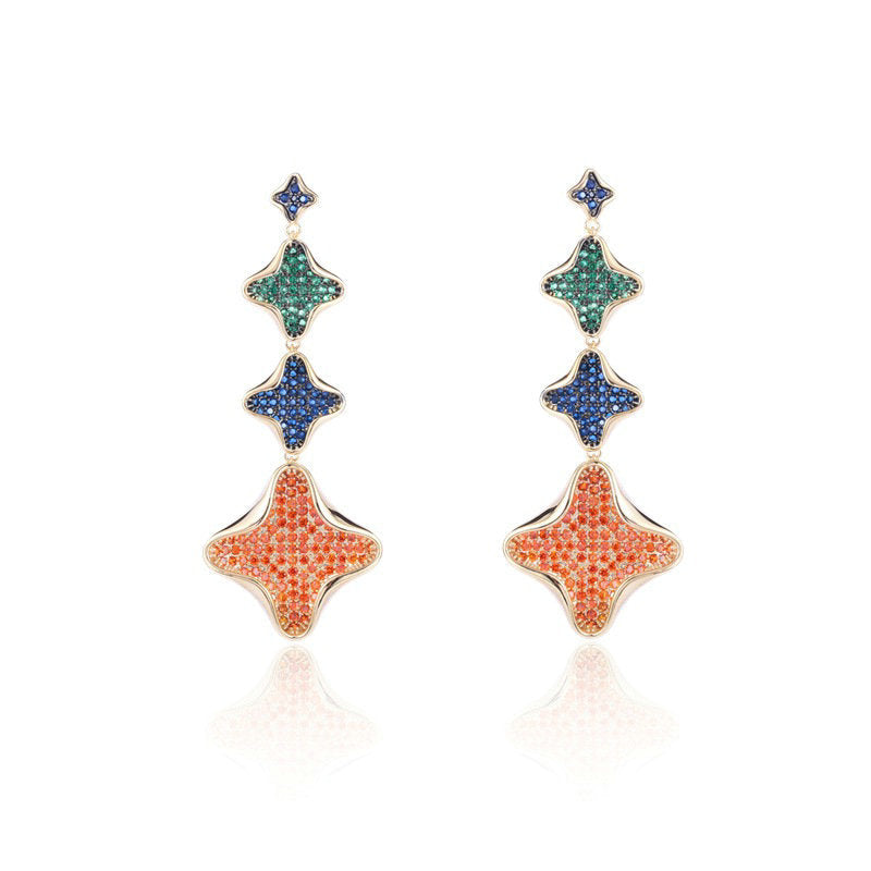 Three-layer Clover Cubic Zirconia Earrings E7339