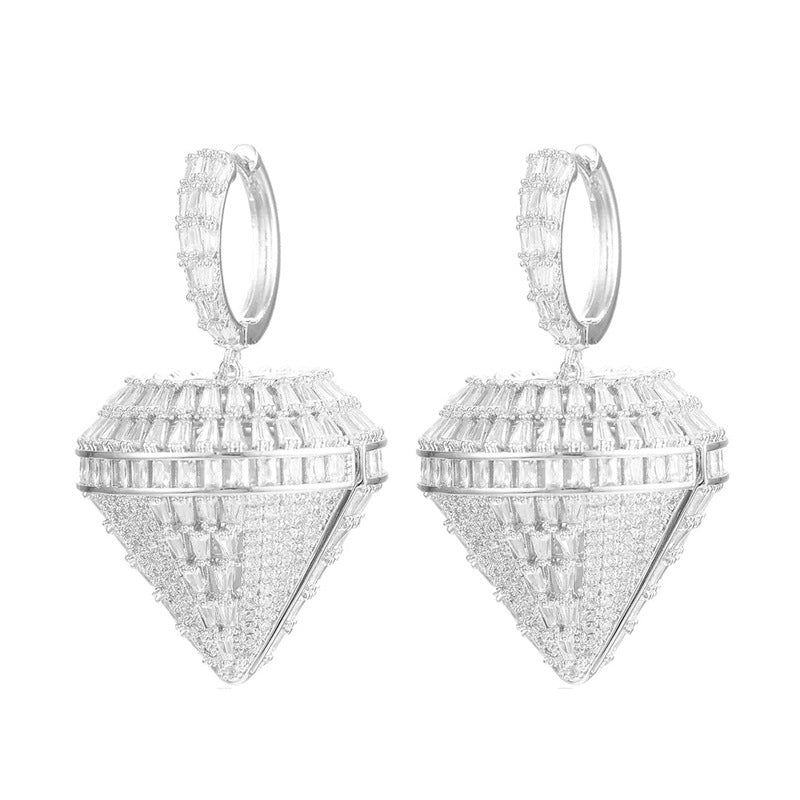 Diamond Shaped Cubic Zirconia Hoop Earrings E7346