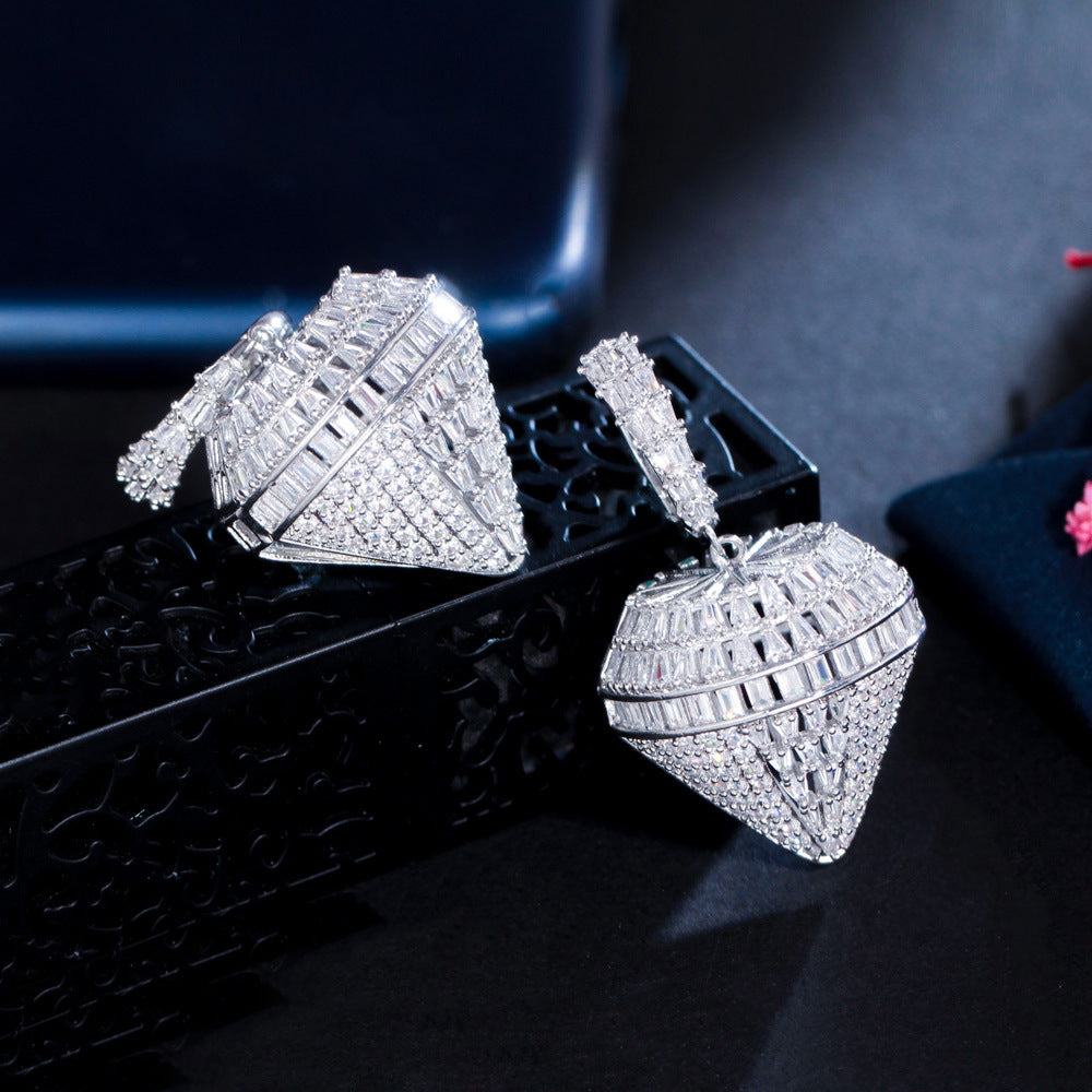Diamond Shaped Cubic Zirconia Hoop Earrings E7346