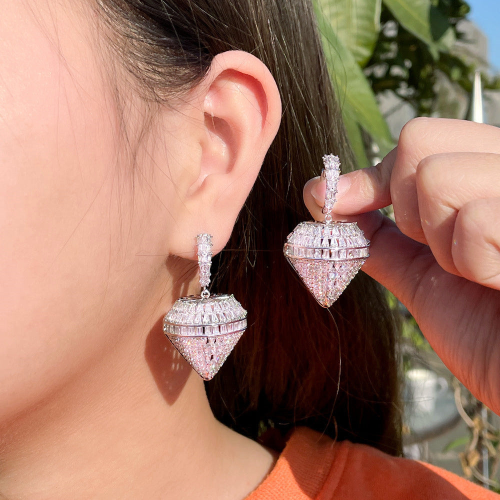 Diamond Shaped Cubic Zirconia Hoop Earrings E7346