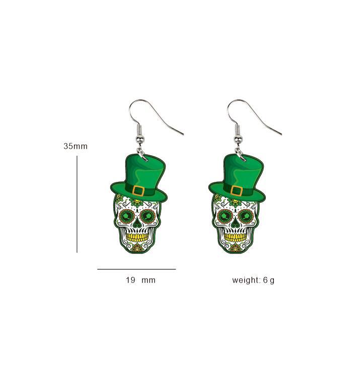 San Patrick's day Hat Skull Acrylic Earrings E7357