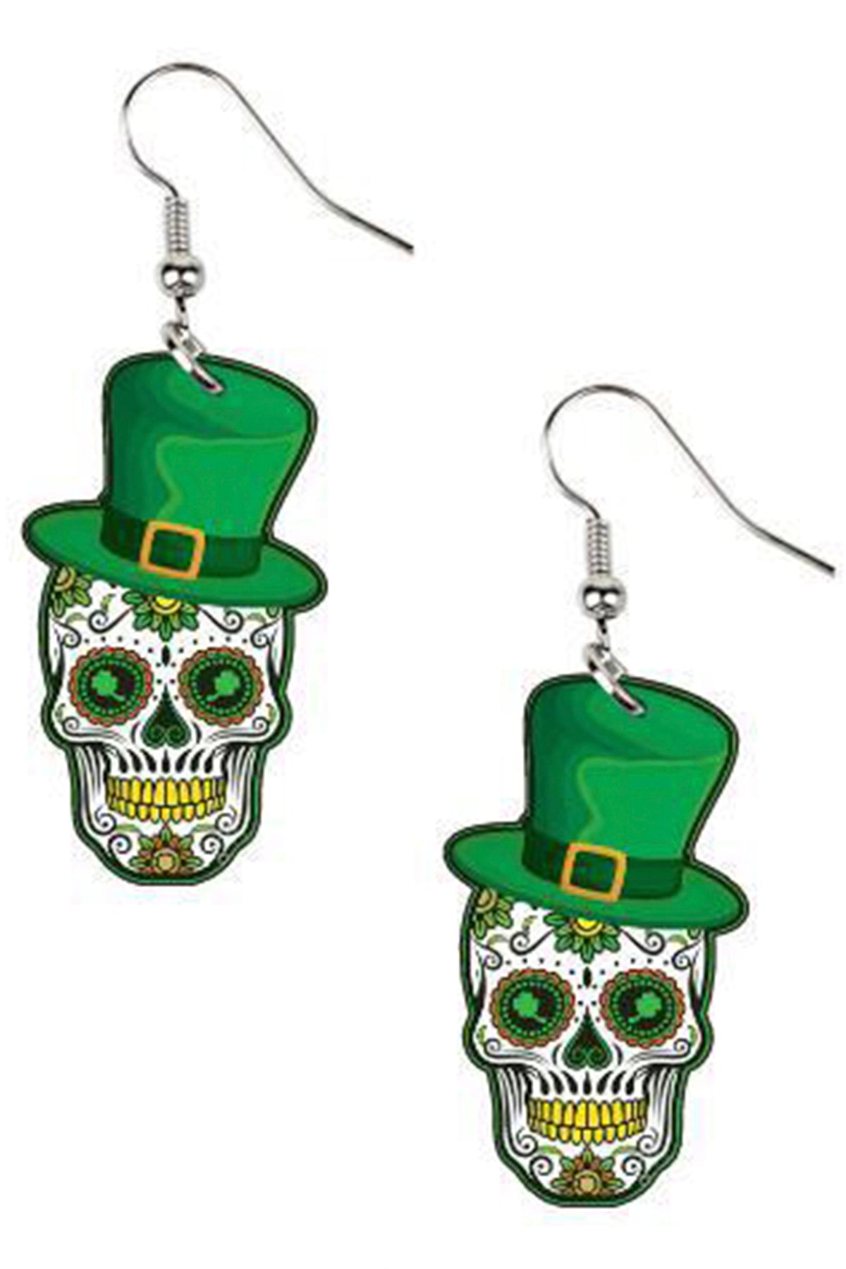 San Patrick's day Hat Skull Acrylic Earrings E7357