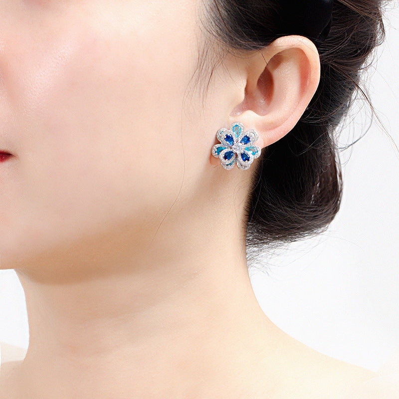 Flower Cubic Zirconia Stud Earrings E7363