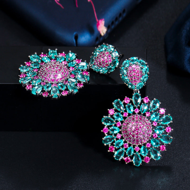Flower Cubic Zirconia Chain Earrings E7461