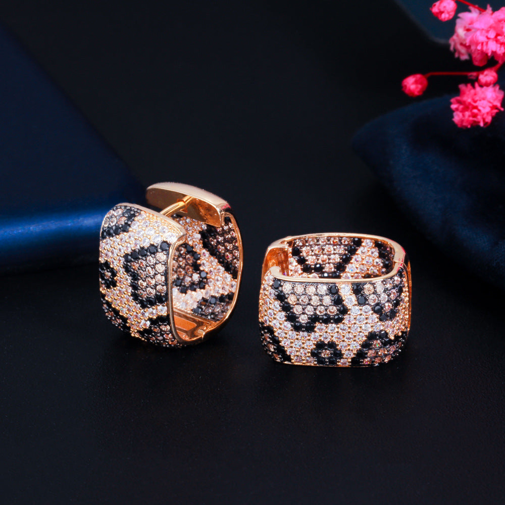 Animal Printed Cubic Zirconia Hoop Earrings E7462