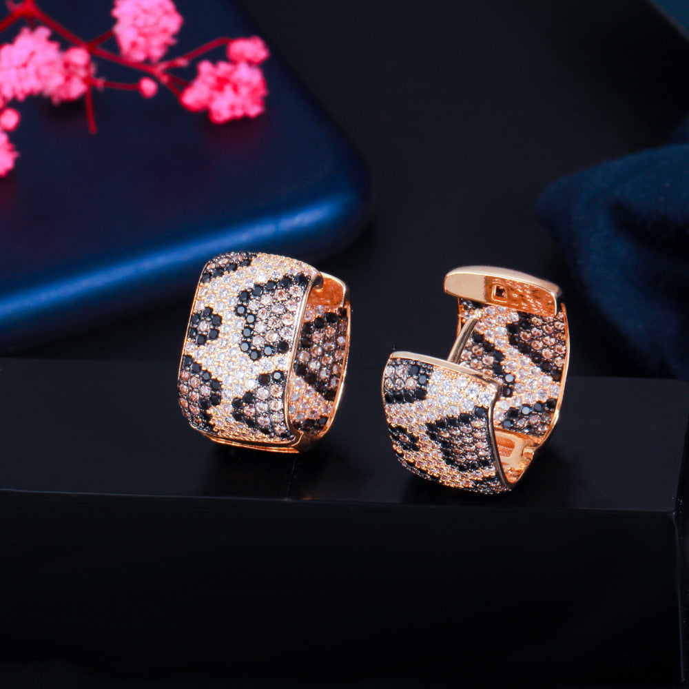 Animal Printed Cubic Zirconia Hoop Earrings E7462