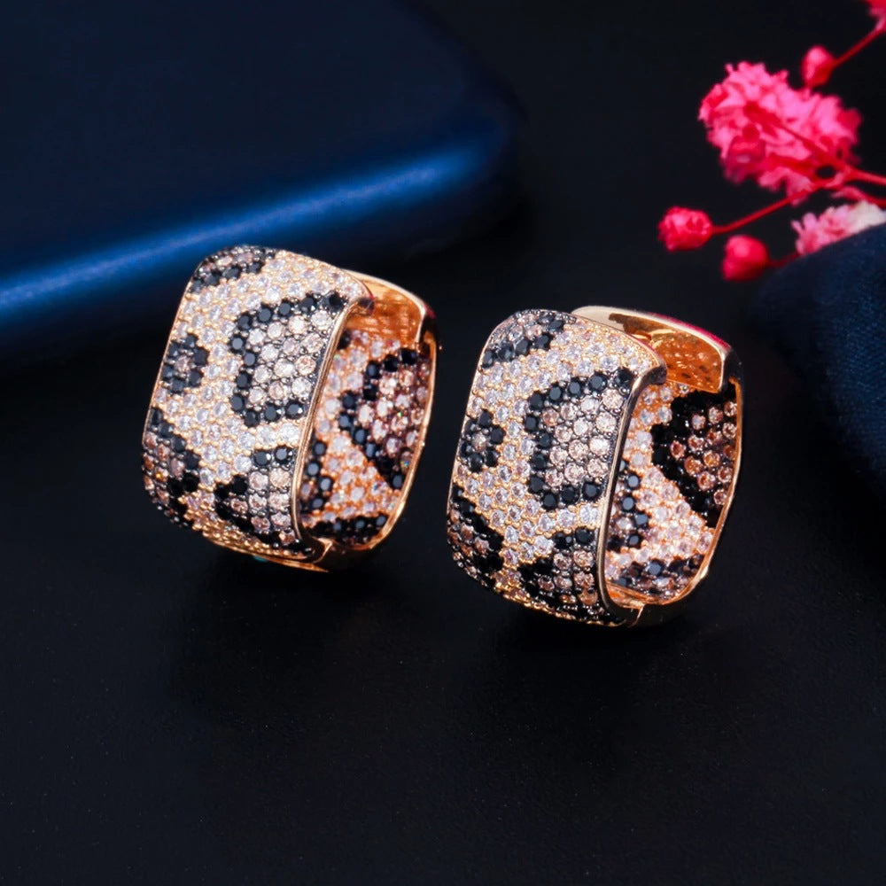 Animal Printed Cubic Zirconia Hoop Earrings E7462
