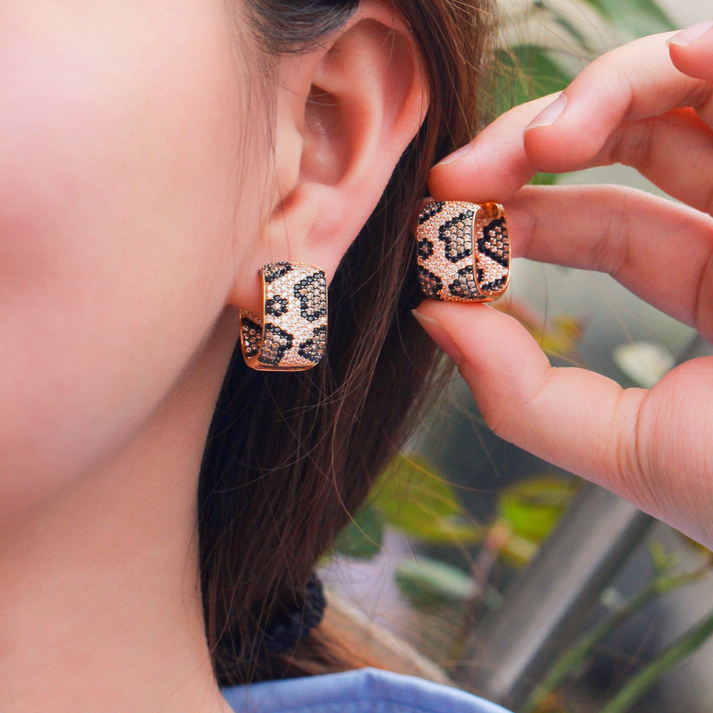 Animal Printed Cubic Zirconia Hoop Earrings E7462