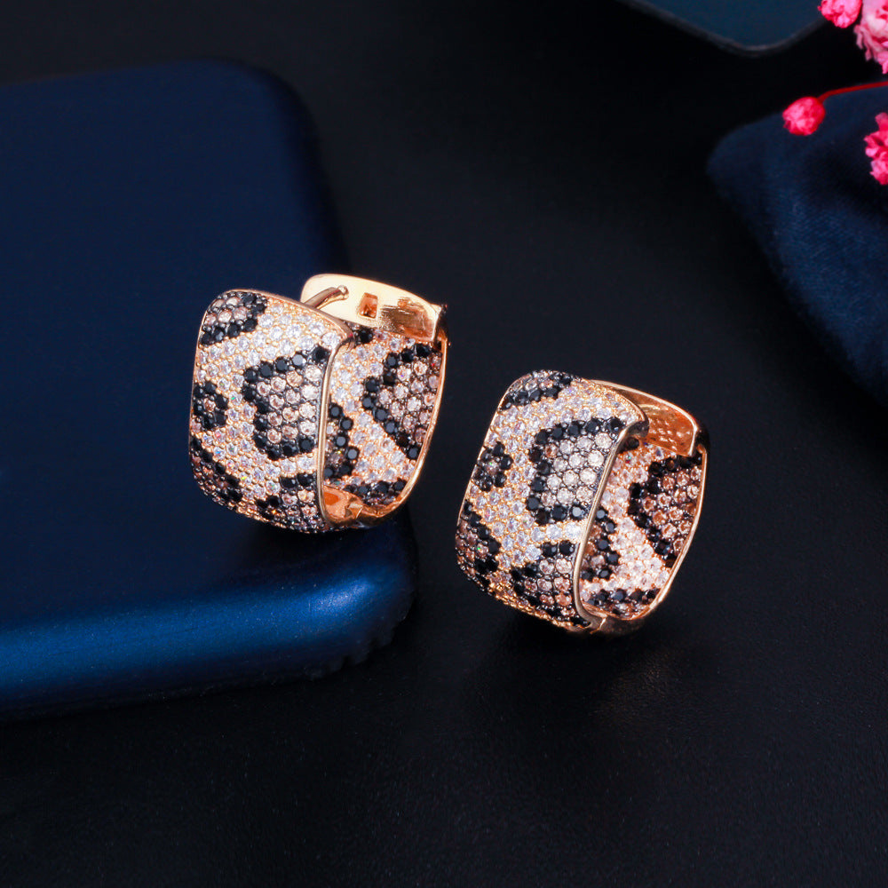 Animal Printed Cubic Zirconia Hoop Earrings E7462
