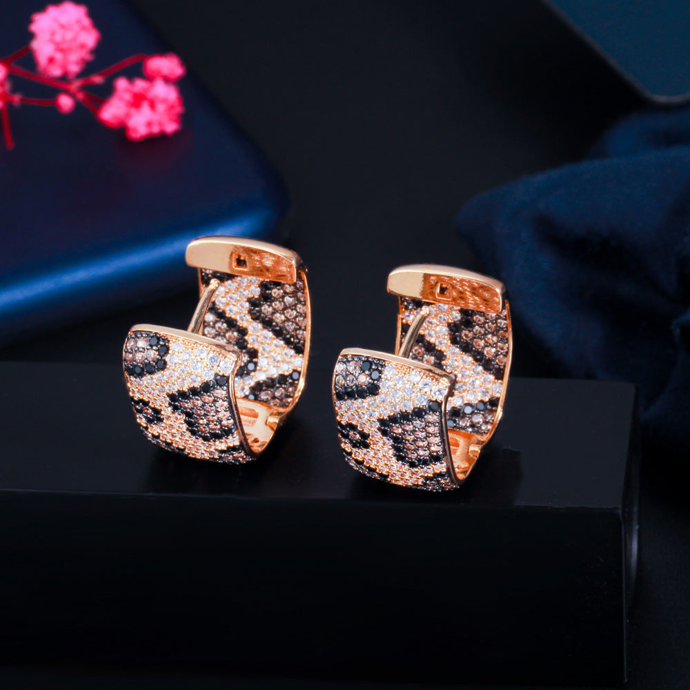 Animal Printed Cubic Zirconia Hoop Earrings E7462