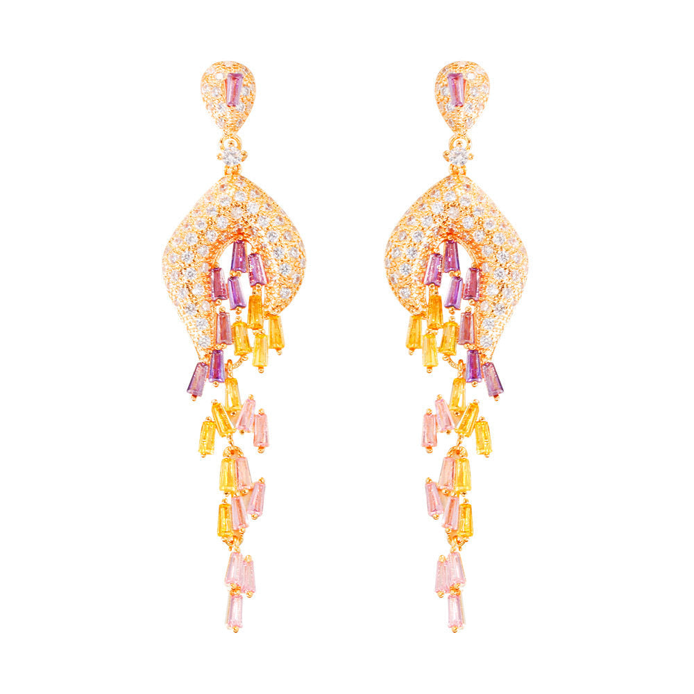 Floral Tassel Cubic Zirconia Earrings E7465