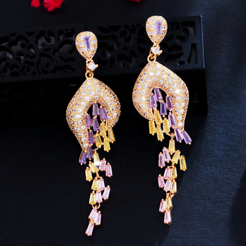 Floral Tassel Cubic Zirconia Earrings E7465