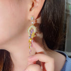 Floral Tassel Cubic Zirconia Earrings E7465