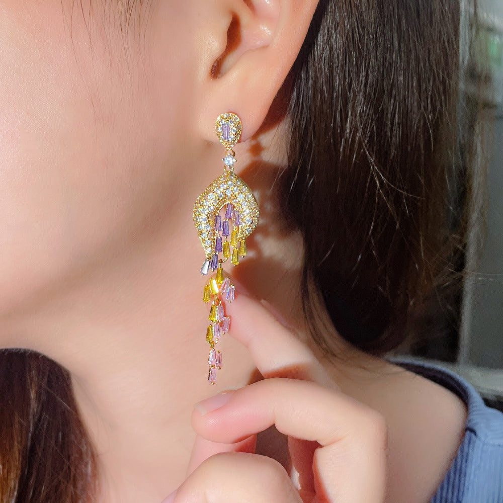 Floral Tassel Cubic Zirconia Earrings E7465