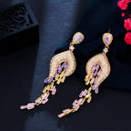Floral Tassel Cubic Zirconia Earrings E7465