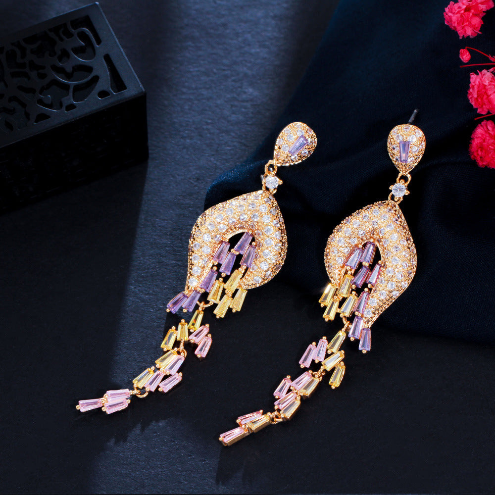 Floral Tassel Cubic Zirconia Earrings E7465