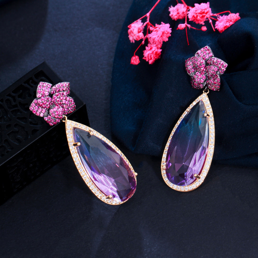 Floral Teardrop Cubic Zirconia Earrings E7466