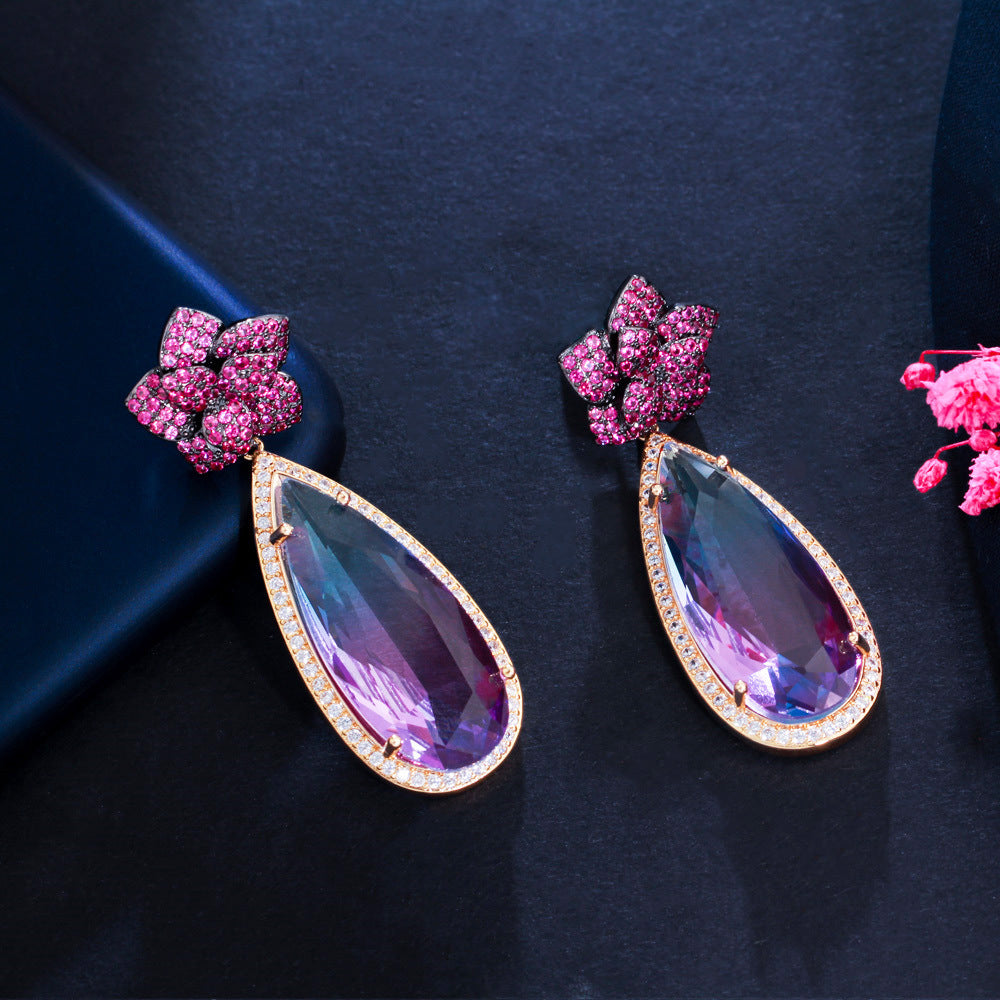 Floral Teardrop Cubic Zirconia Earrings E7466