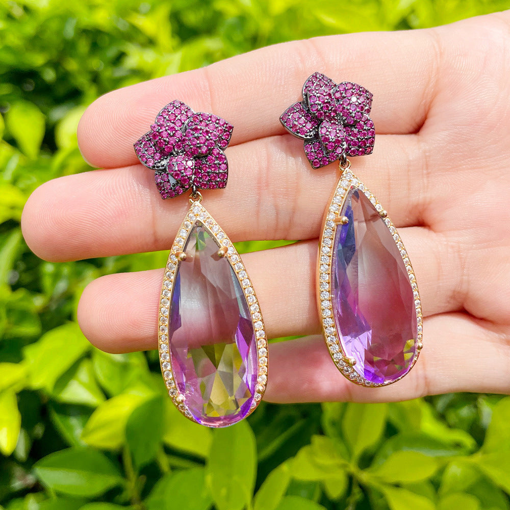 Floral Teardrop Cubic Zirconia Earrings E7466