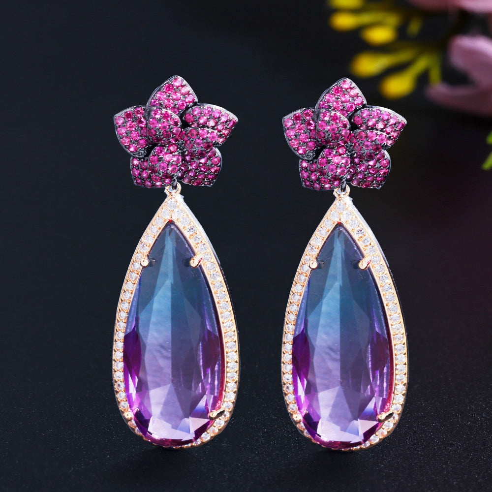 Floral Teardrop Cubic Zirconia Earrings E7466