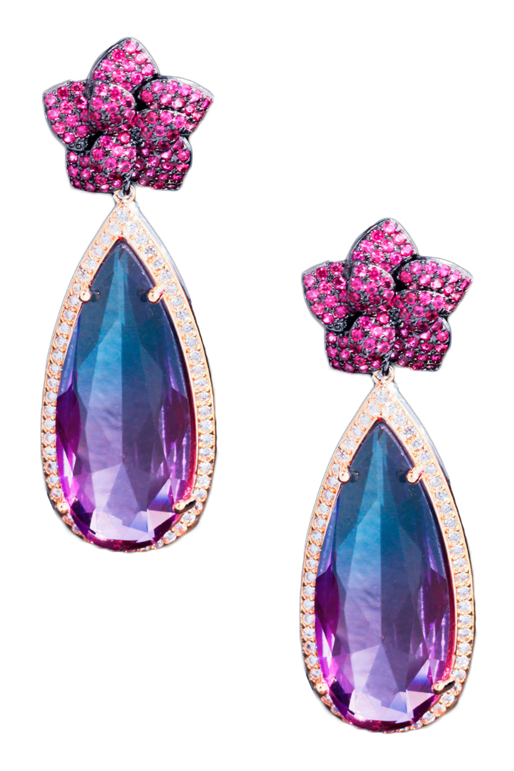 Floral Teardrop Cubic Zirconia Earrings E7466