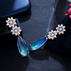 Floral Teardrop Cubic Zirconia Chain Earrings E7468