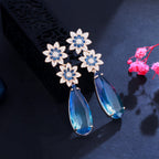 Floral Teardrop Cubic Zirconia Chain Earrings E7468