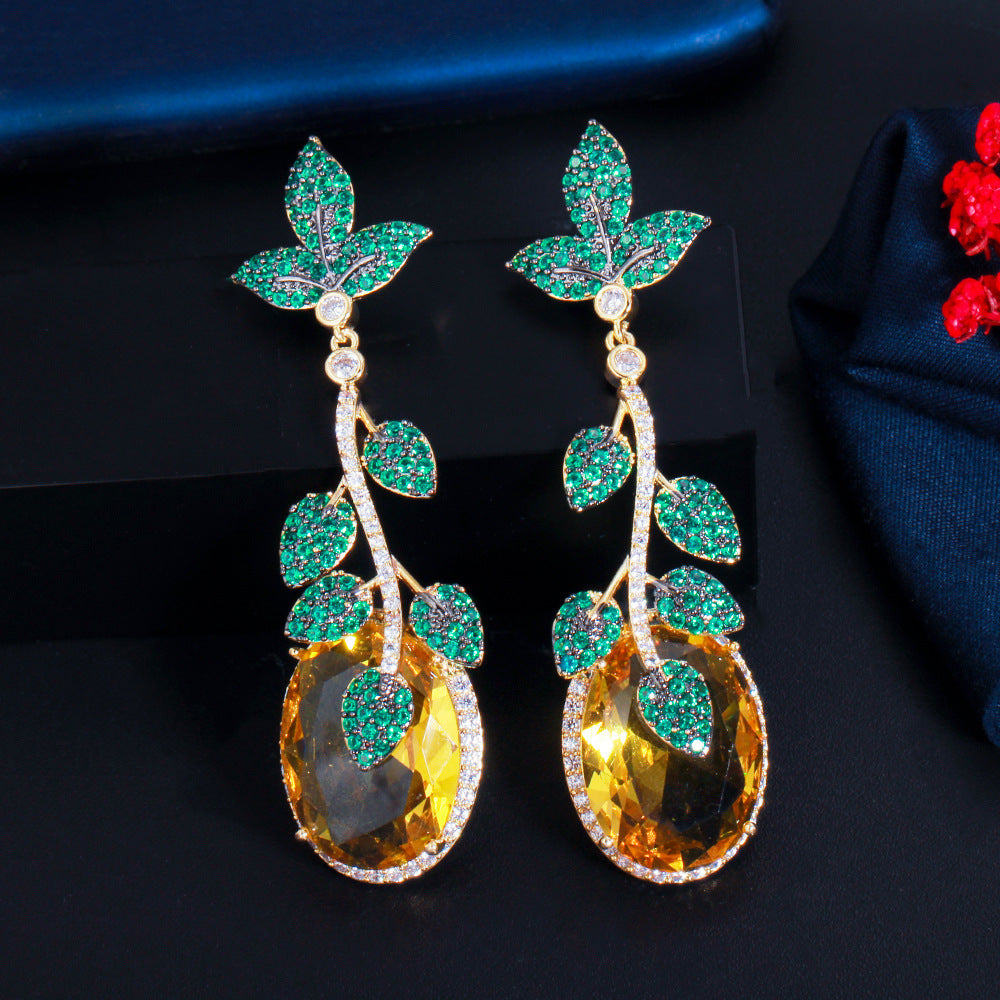 Floral Leaf Cubic Zirconia Earrings E7469