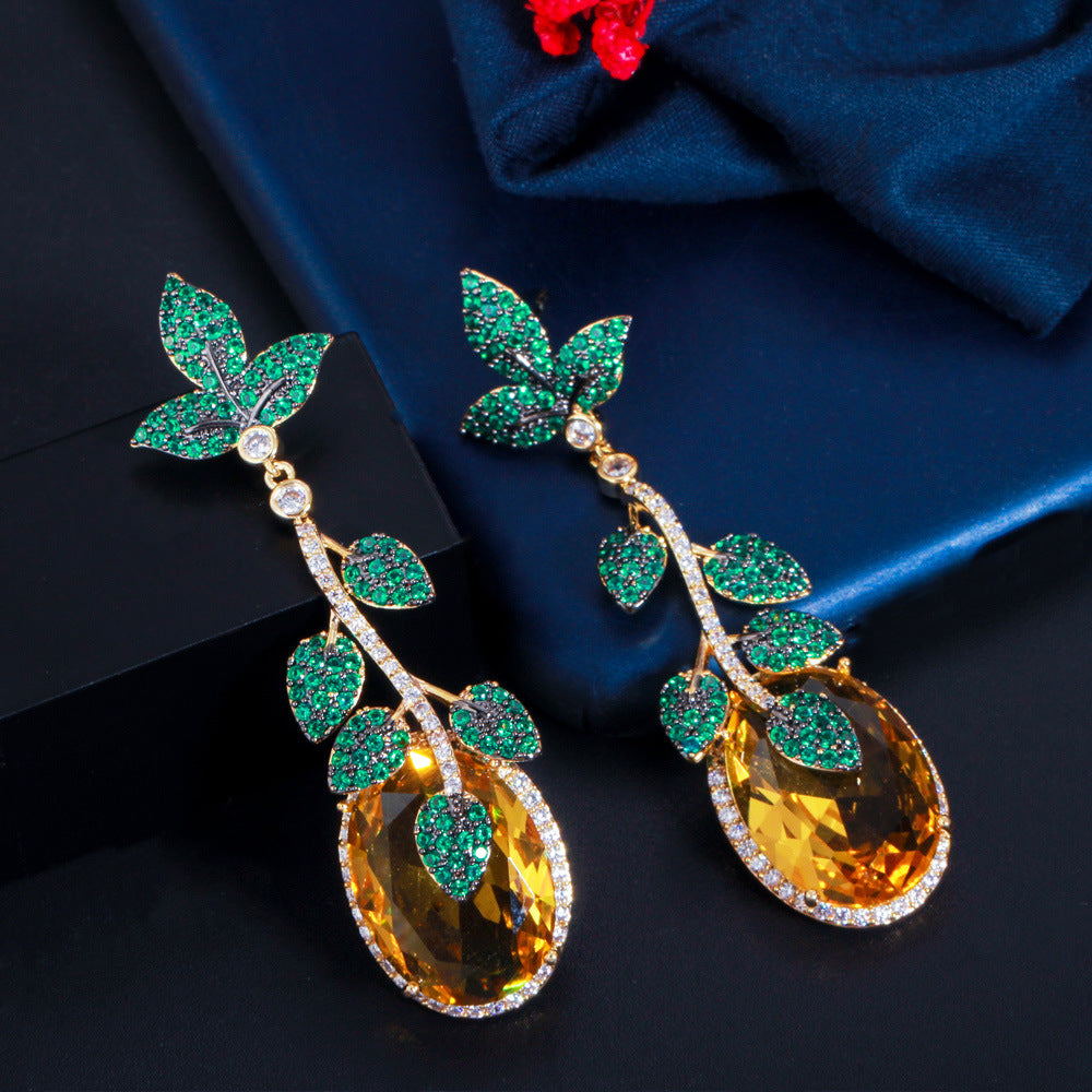 Floral Leaf Cubic Zirconia Earrings E7469
