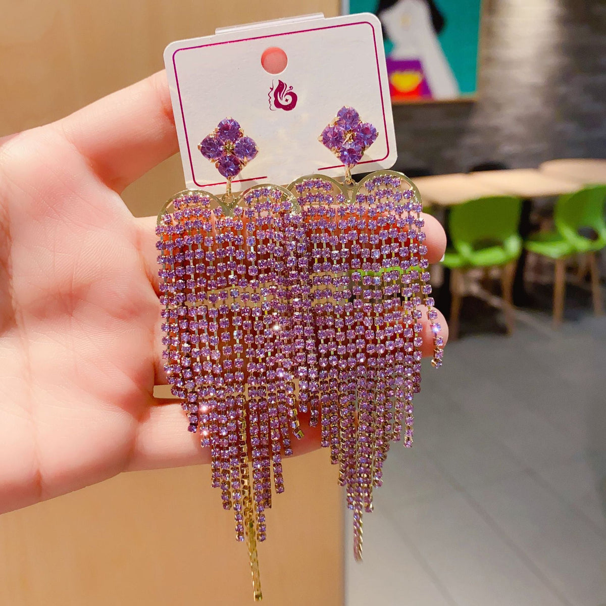 Floral Tassel Cubic Zirconia Earrings E7480