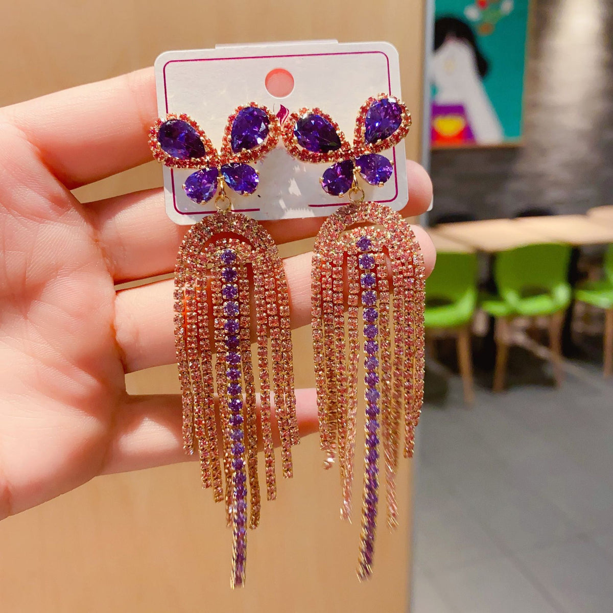 Butterfly Tassel Cubic Zirconia Earrings E7483