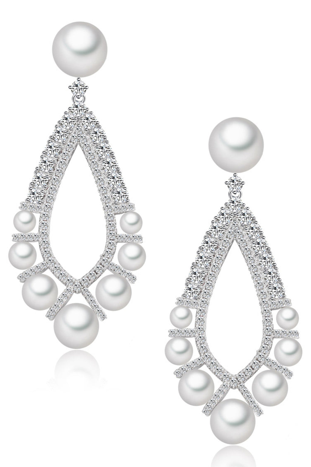 Teardrop Cubic Zirconia Pearl Earrings E7504