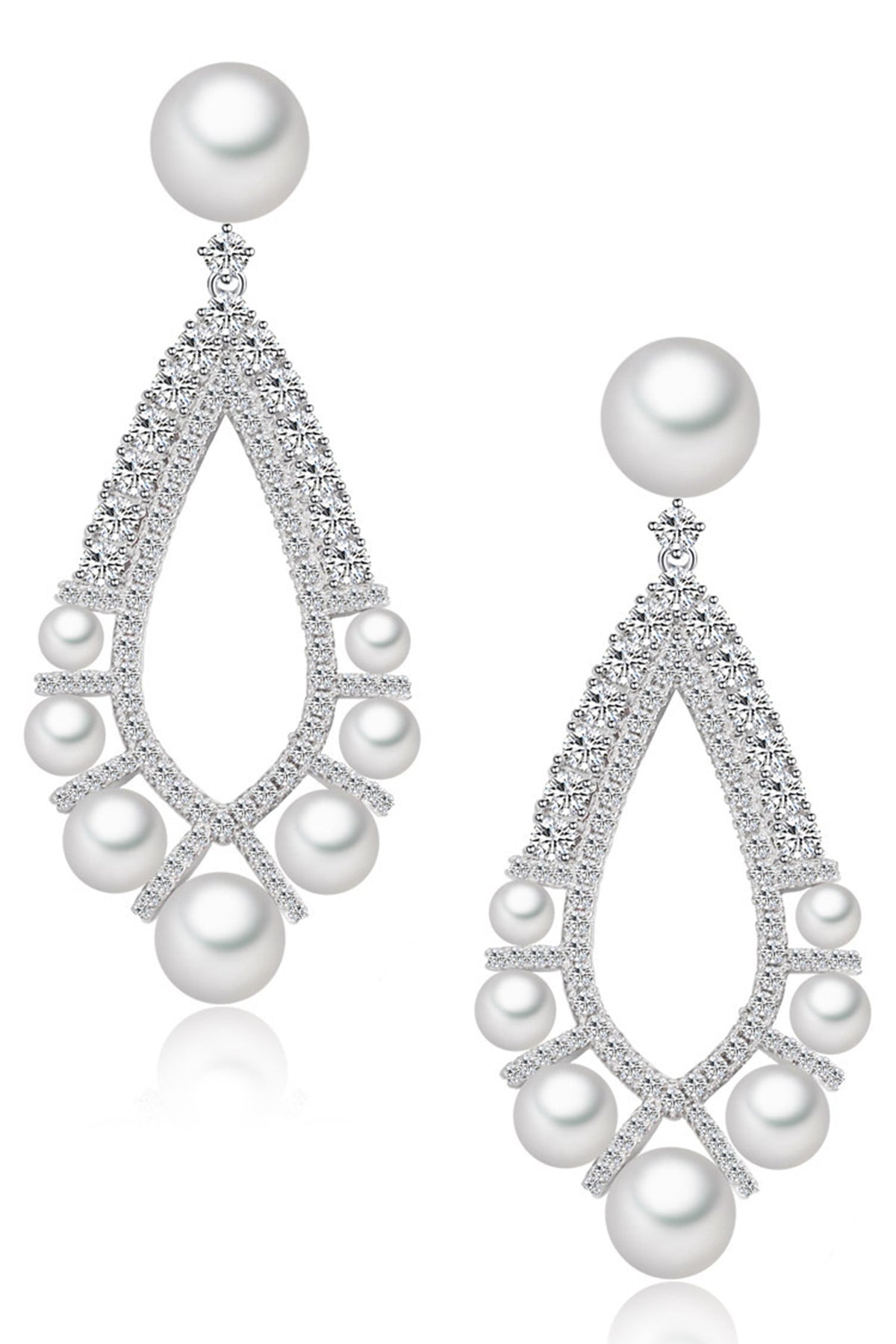 Teardrop Cubic Zirconia Pearl Earrings E7504