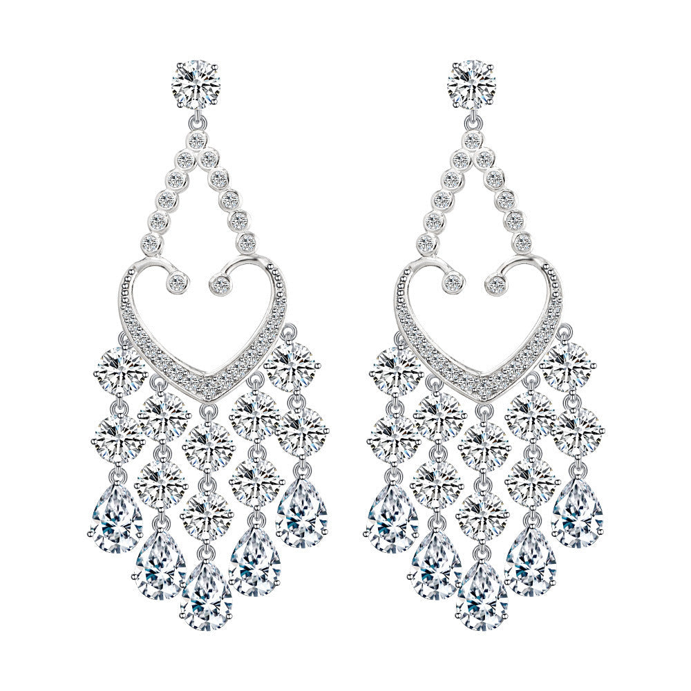 Heart Tassel Cubic Zirconia Hoop Earrings E7505