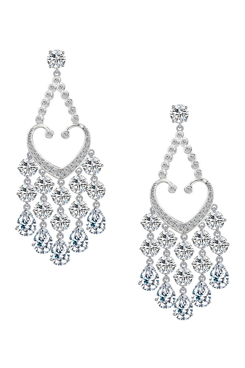 Heart Tassel Cubic Zirconia Hoop Earrings E7505