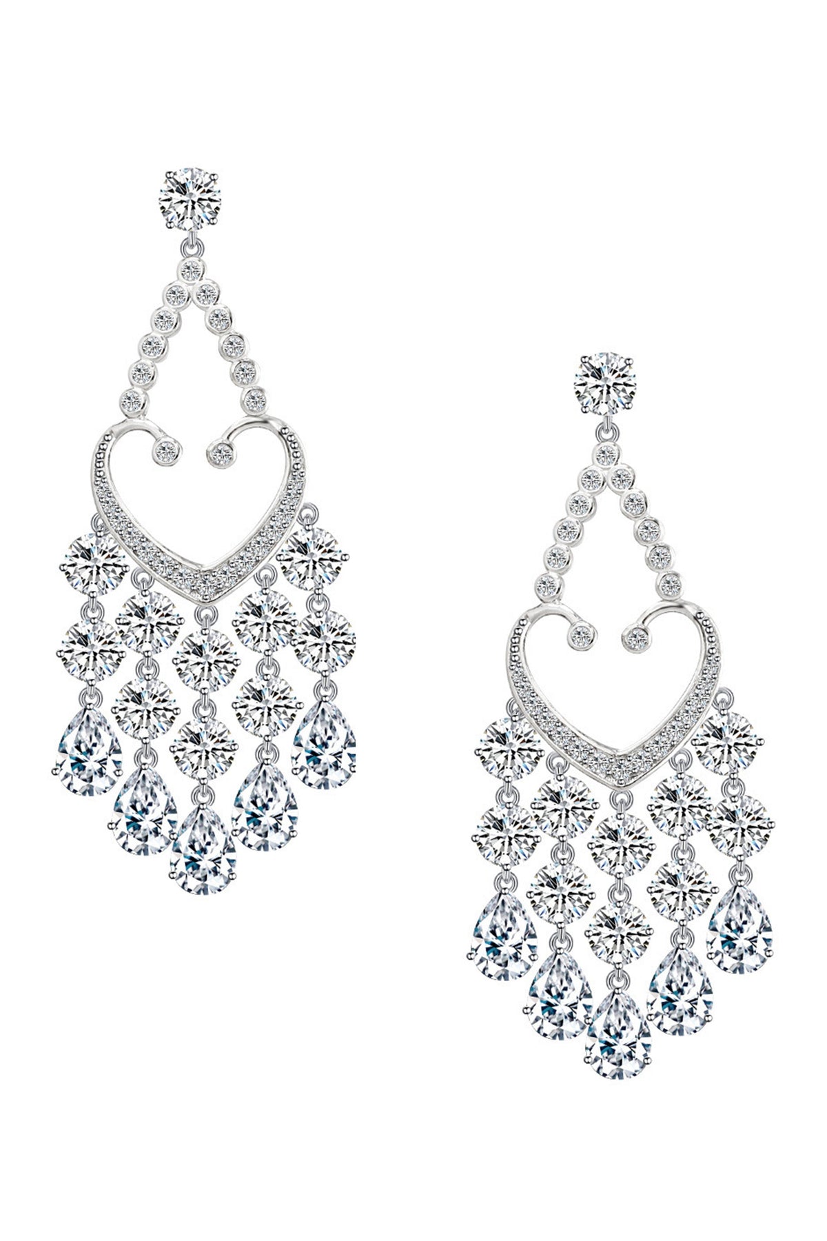 Heart Tassel Cubic Zirconia Hoop Earrings E7505