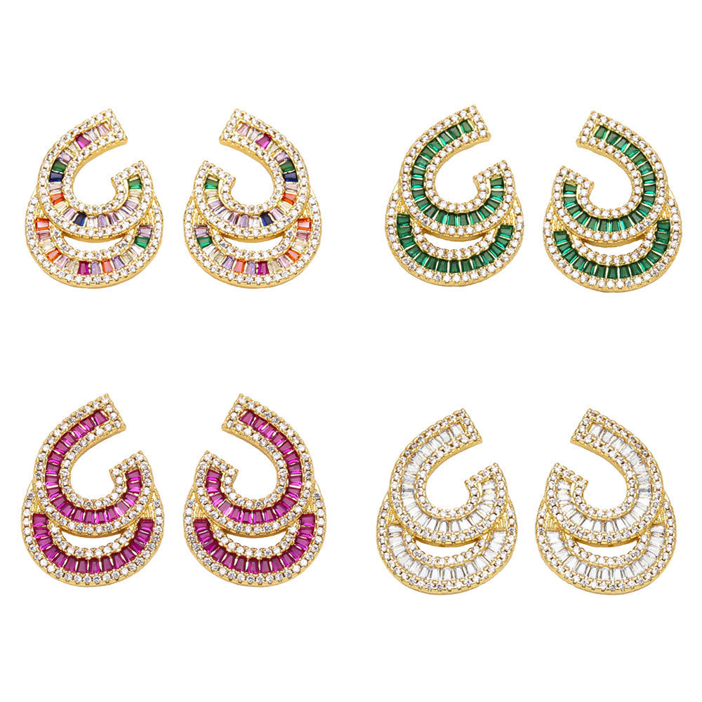 Doublelayer C Cubic Zirconia Earrings E7508