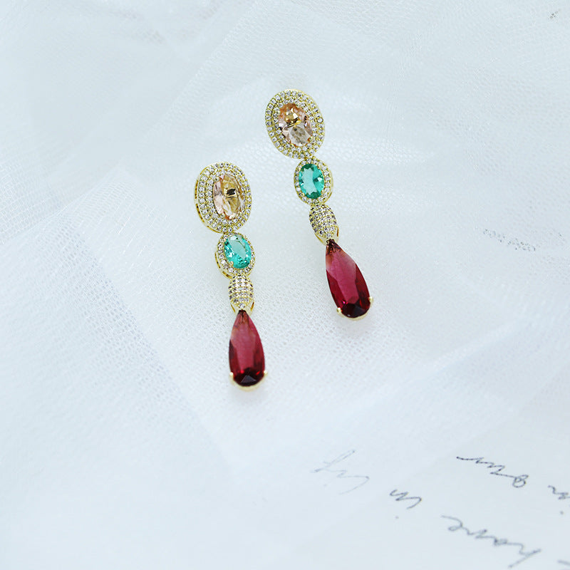 Oval Teardrop Chains Cubic Zirconia Earrings E7511