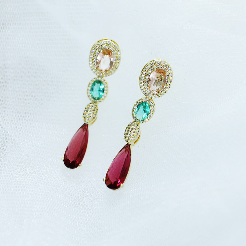 Oval Teardrop Chains Cubic Zirconia Earrings E7511