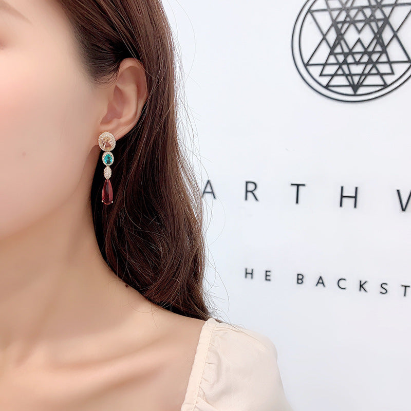 Oval Teardrop Chains Cubic Zirconia Earrings E7511