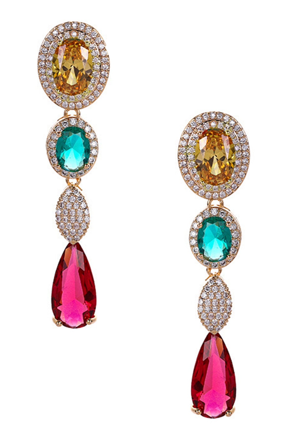 Oval Teardrop Chains Cubic Zirconia Earrings E7511