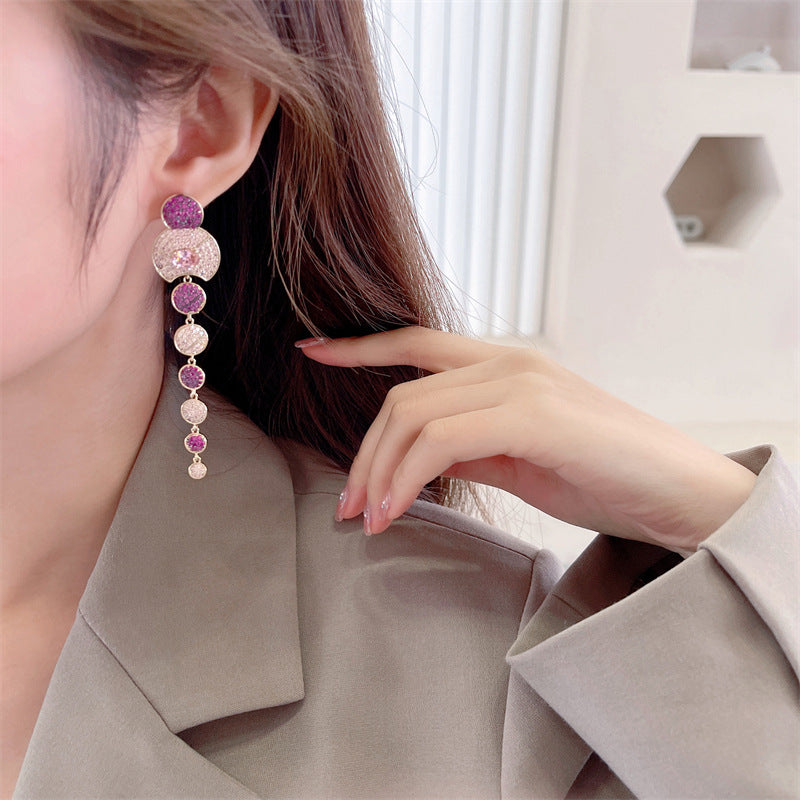 Geometry Circle Tassel Cubic Zirconia Earrings E7514